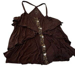 INC International Concepts size XL brown tiered ivory beaded  racer back top